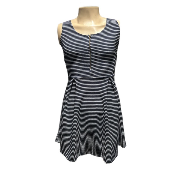 NWOT Women’s Love Chelsey Fit & Flare Sleeveless Dress w Zipper Front & Stripes - Picture 1 of 5